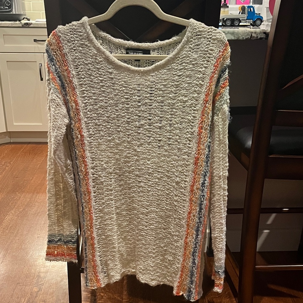 Chic Textured Long Sleeve Top - Cream with Vibrant Stripes